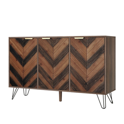 Arden Chevron Wood-Pattern 3-Door Sideboard with Adjustable Shelves, Natural