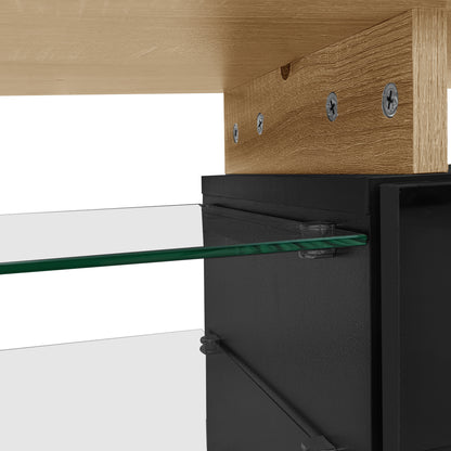 Oden Modern LED TV Stand with Storage Drawers, Black and Natural