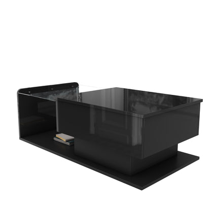 Mirella High-Gloss Lift-Top Coffee Table with LED Accent Lighting, Black