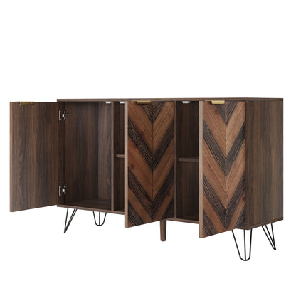 Arden Chevron Wood-Pattern 3-Door Sideboard with Adjustable Shelves, Natural
