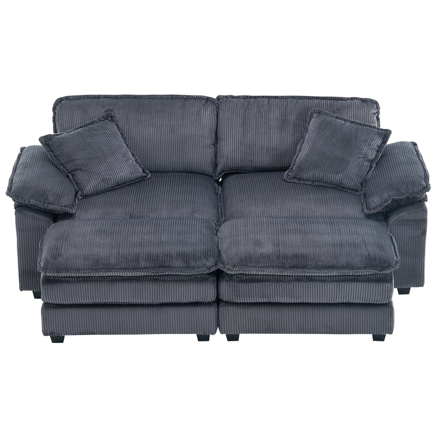 Everett Modular Sofa Set with Ottomans, Grey Corduroy