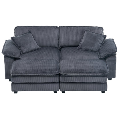 Everett Modular Sofa Set with Ottomans, Grey Corduroy