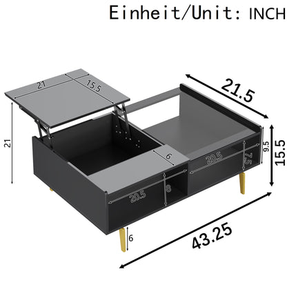 Aurora High-Gloss LED Lift-Top Coffee Table with Hidden Storage, Black