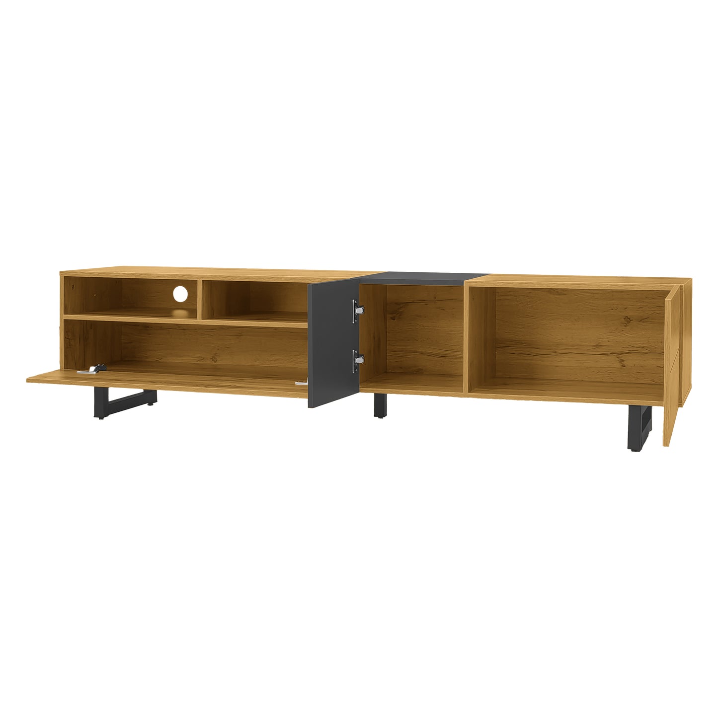 Evergreen Modern TV Stand with Storage, 67", Oak and Graphite