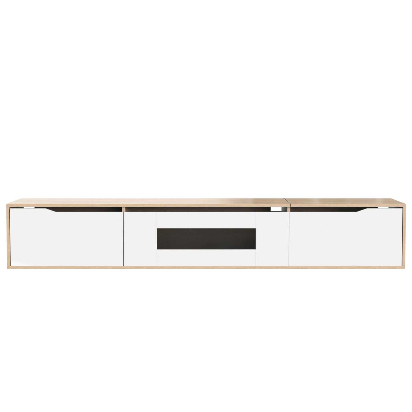 Rosemount LED TV Stand with Storage, 71", High-Gloss White and Oak Finish