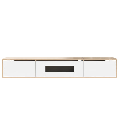 Rosemount LED TV Stand with Storage, 71", High-Gloss White and Oak Finish