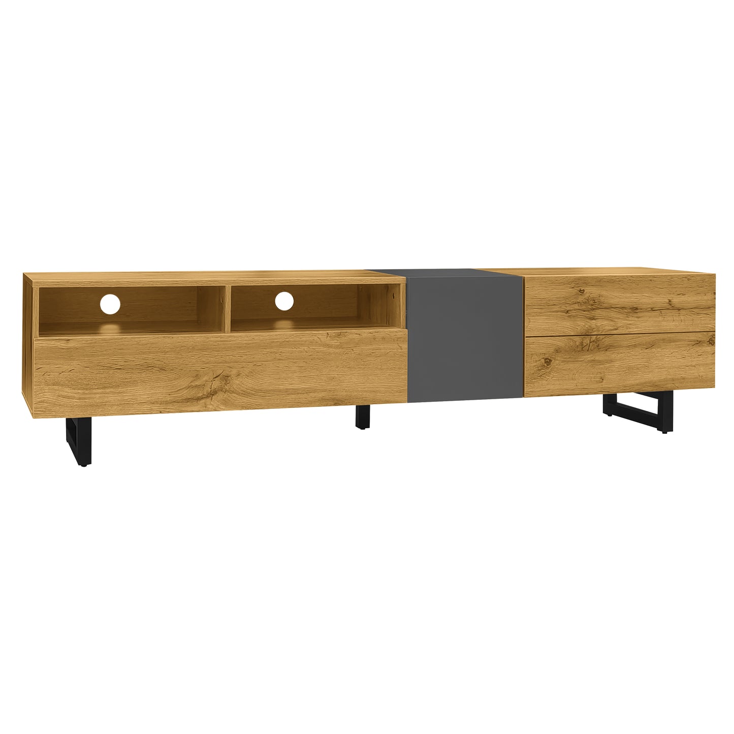 Evergreen Modern TV Stand with Storage, 67", Oak and Graphite