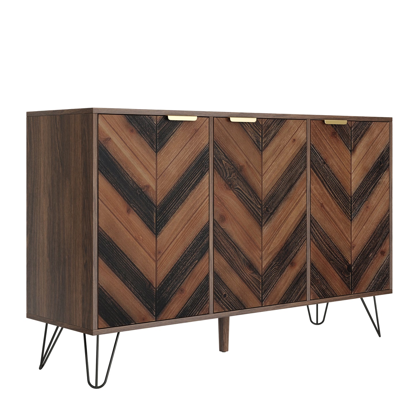 Arden Chevron Wood-Pattern 3-Door Sideboard with Adjustable Shelves, Natural