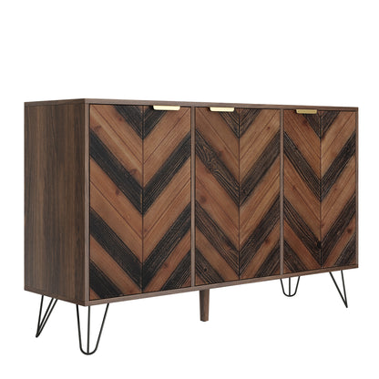 Arden Chevron Wood-Pattern 3-Door Sideboard with Adjustable Shelves, Natural