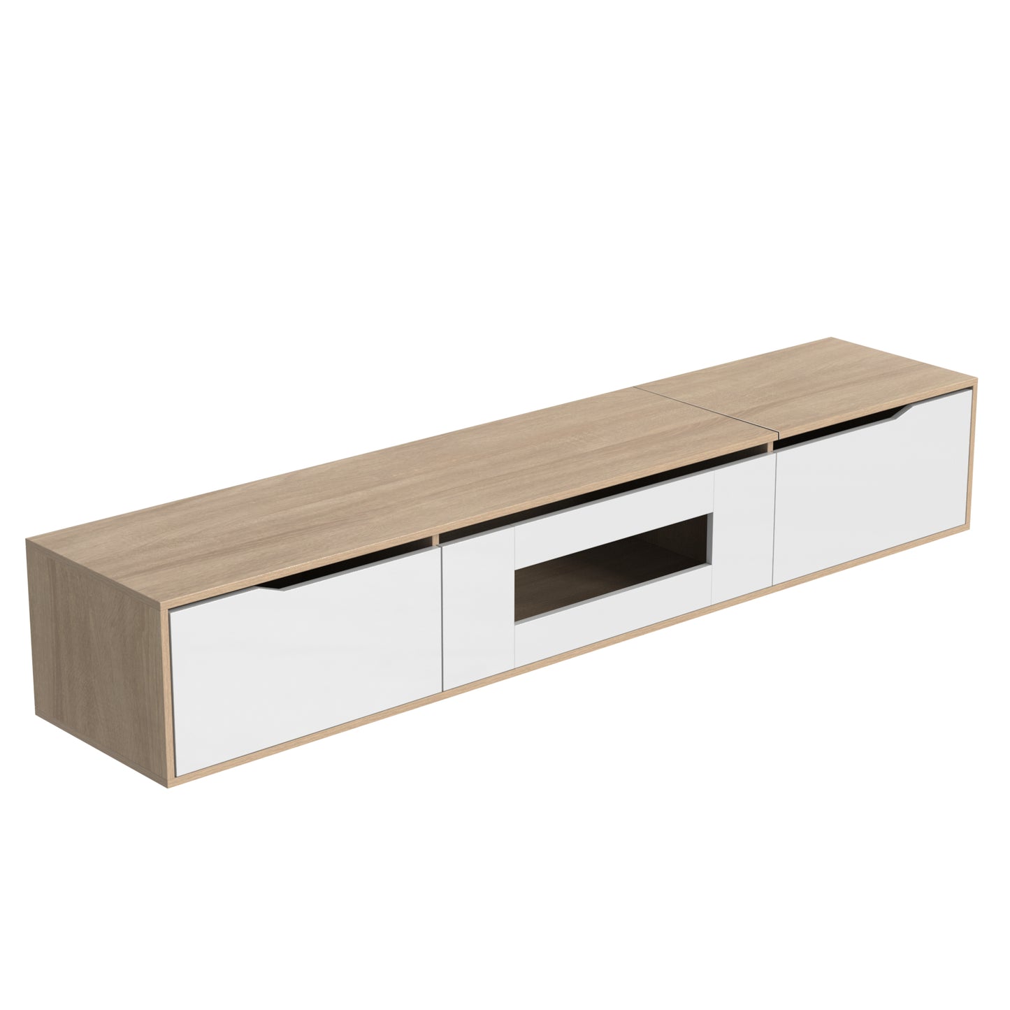 Rosemount LED TV Stand with Storage, 71", High-Gloss White and Oak Finish