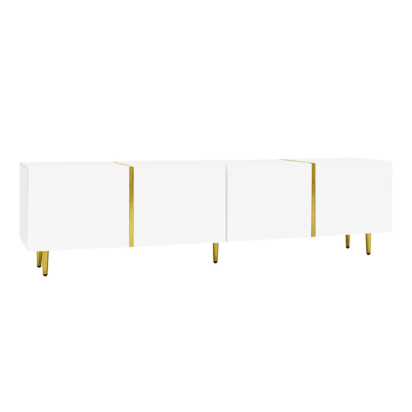 Goldridge Lacquered White TV Stand with Storage, 67", White and Gold Accent