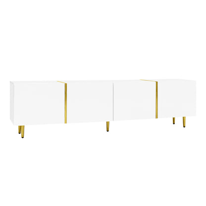 Goldridge Lacquered White TV Stand with Storage, 67", White and Gold Accent