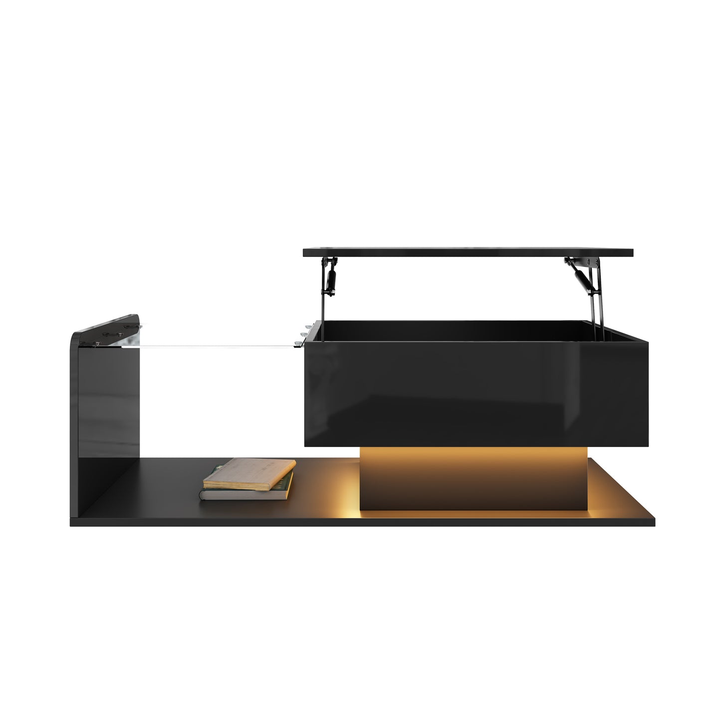 Mirella High-Gloss Lift-Top Coffee Table with LED Accent Lighting, Black