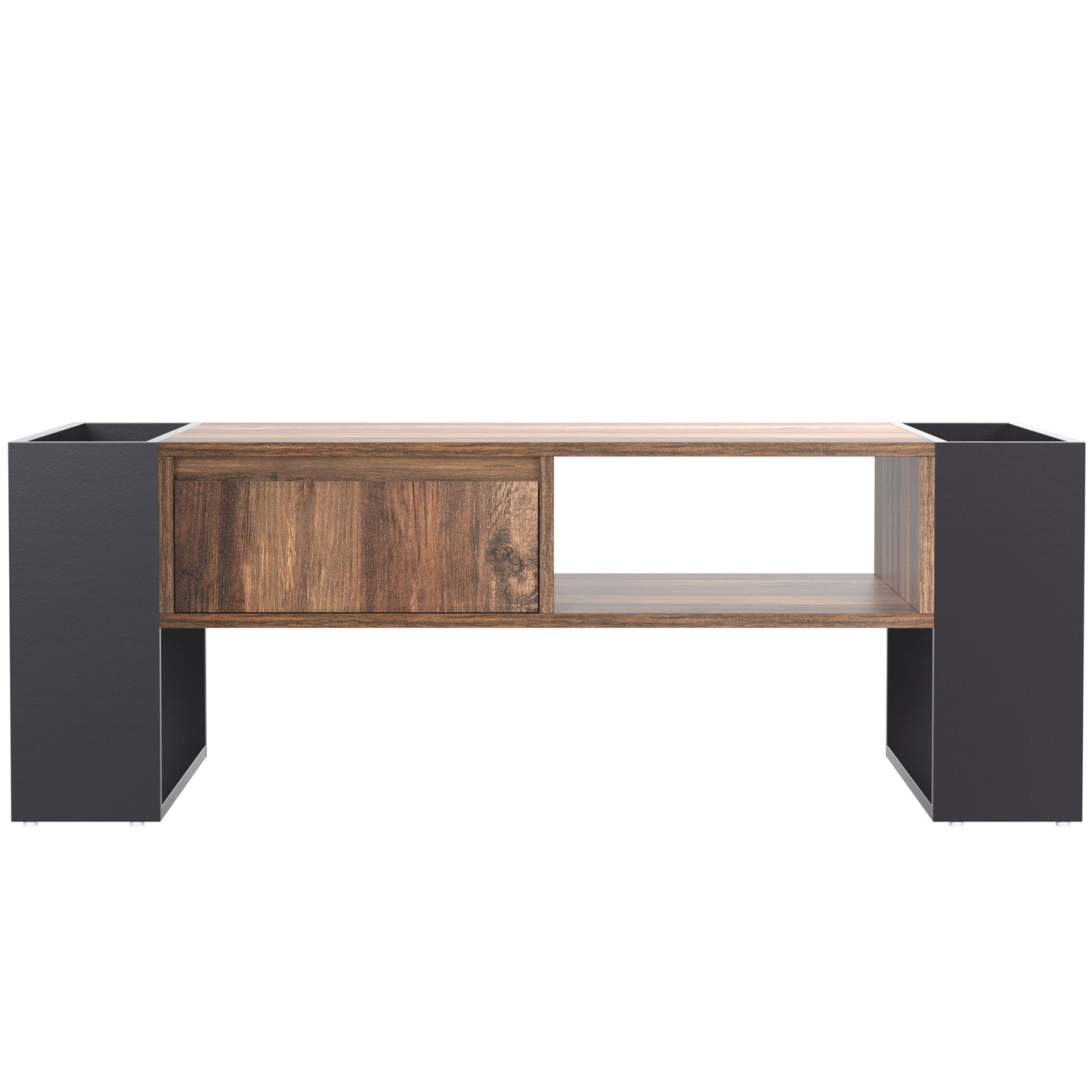 Ravenna Wood-Pattern Coffee Table with Open Side Storage and Drawer, Wood/Grey-Black