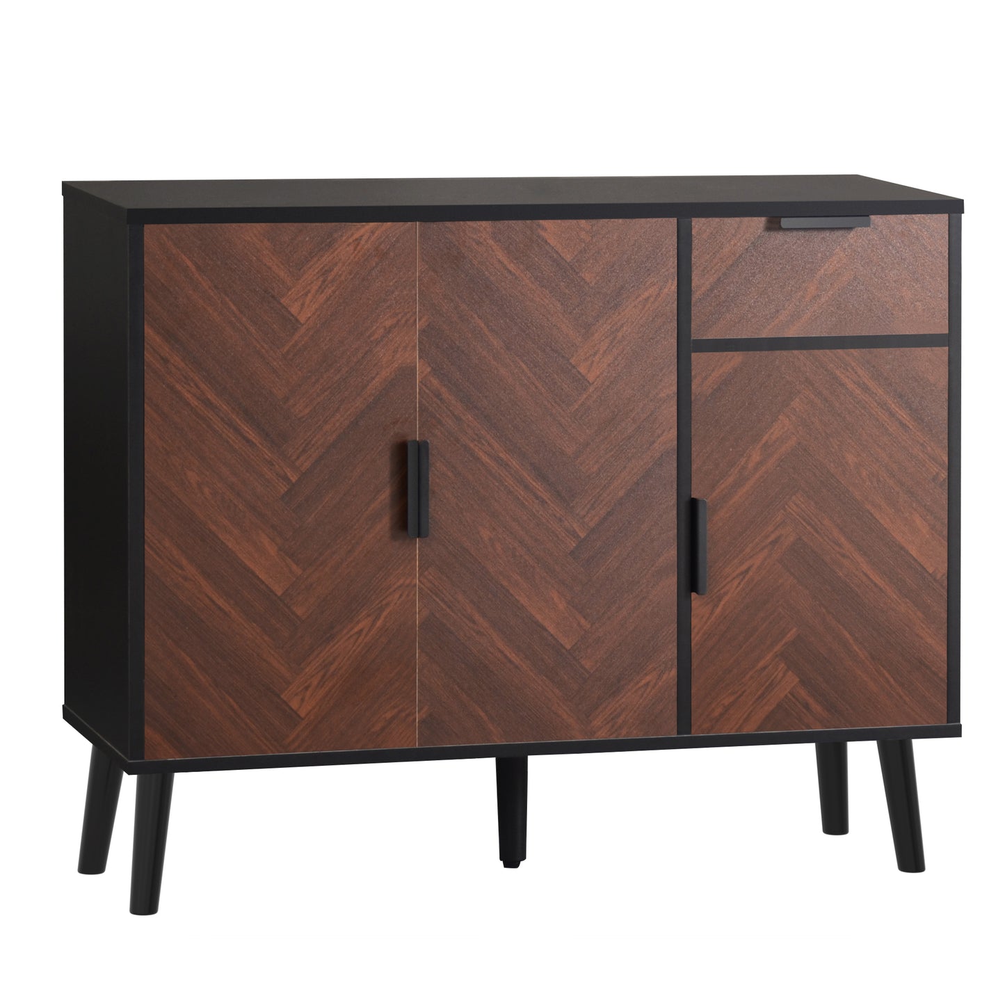 Ashbury Chevron Storage Cabinet, 35.5", Black with Wooden Doors