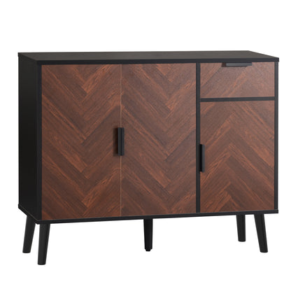 Ashbury Chevron Storage Cabinet, 35.5", Black with Wooden Doors