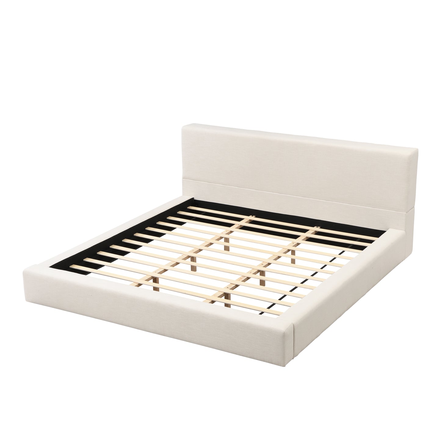 Porter Linen-Look Upholstered Platform Bed, King, Beige