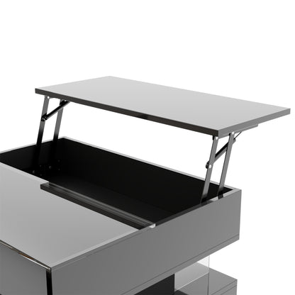 Evalo High-Gloss LED Lift-Top Coffee Table with Drawer Storage, Black