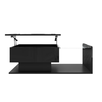 Mirella High-Gloss Lift-Top Coffee Table with LED Accent Lighting, Black