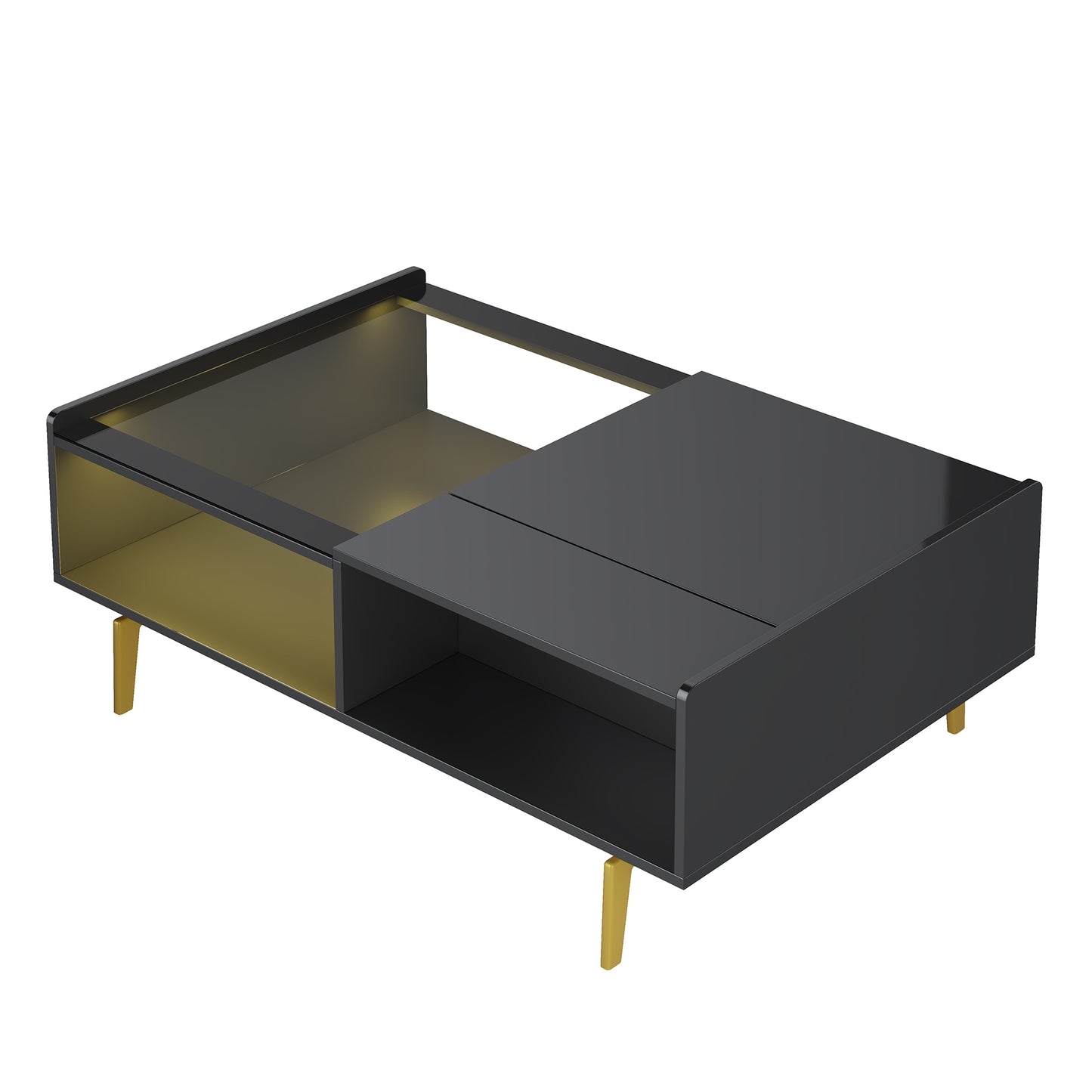 Aurora High-Gloss LED Lift-Top Coffee Table with Hidden Storage, Black