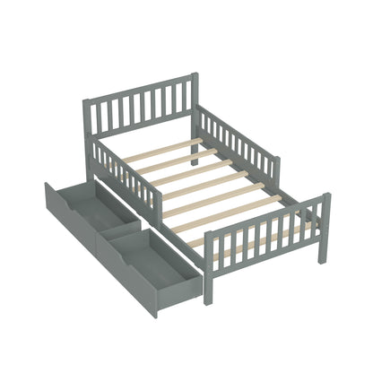 Rowan Wood Platform Kids Bed with Storage Drawers, Twin, Grey