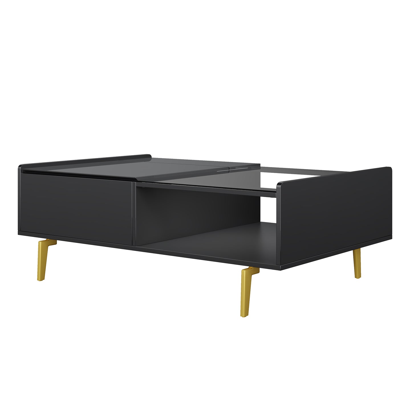 Aurora High-Gloss LED Lift-Top Coffee Table with Hidden Storage, Black
