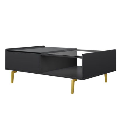 Aurora High-Gloss LED Lift-Top Coffee Table with Hidden Storage, Black