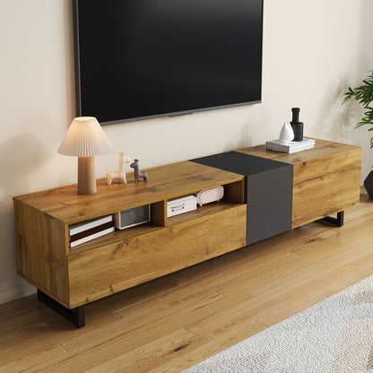 Evergreen Modern TV Stand with Storage, 67", Oak and Graphite