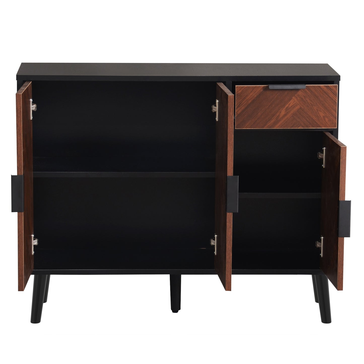 Ashbury Chevron Storage Cabinet, 35.5", Black with Wooden Doors