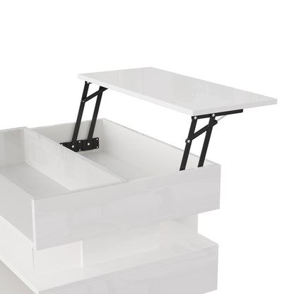 Evalo High-Gloss LED Lift-Top Coffee Table with Drawer Storage, White