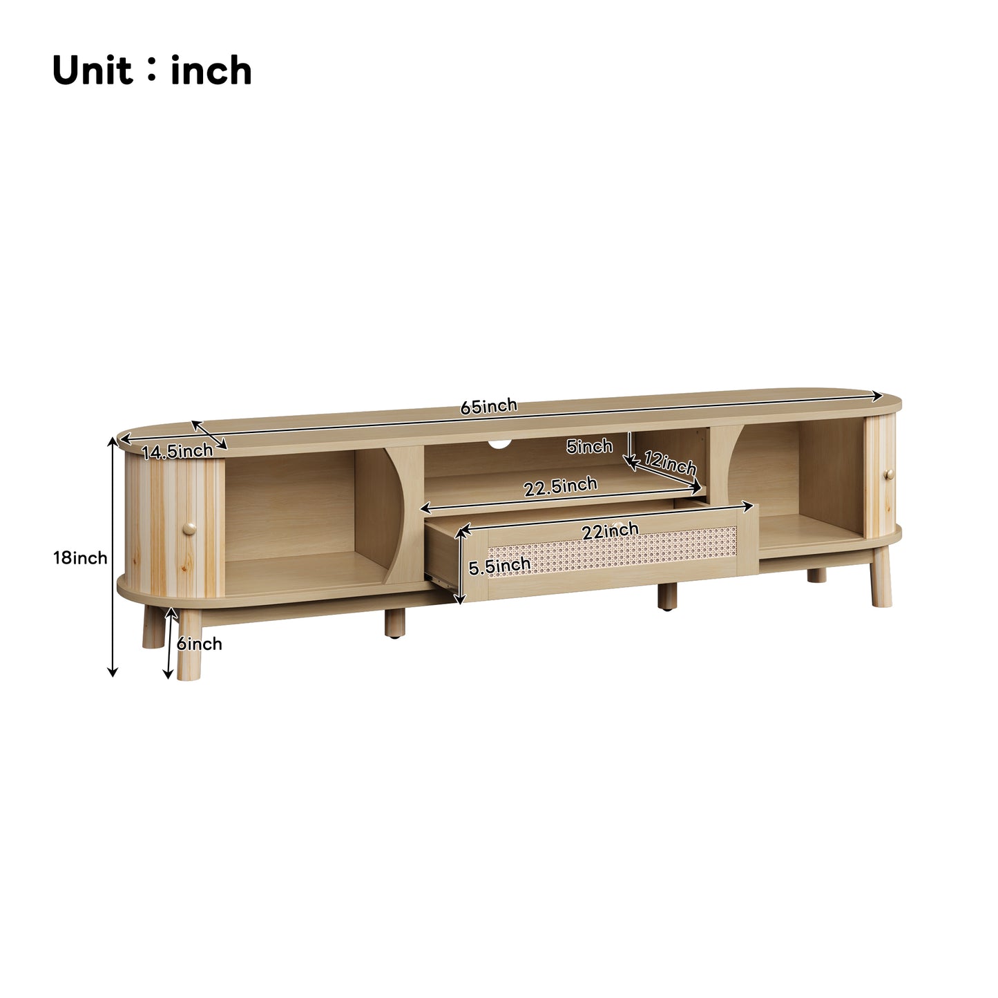 Linden TV Stand, 65", Light Wood