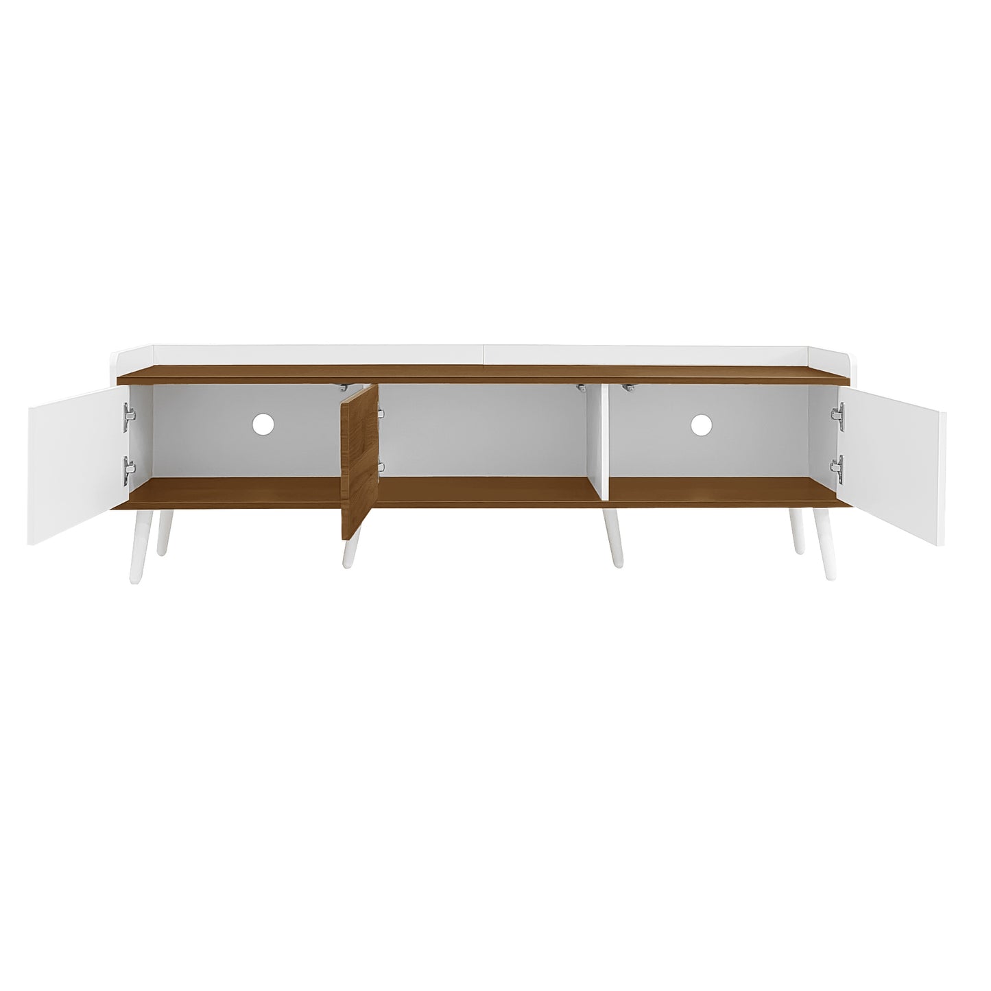 Solen Modern Wood TV Stand with Three-Door Storage, White and Natural