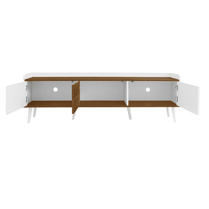 Solen Modern Wood TV Stand with Three-Door Storage, White and Natural