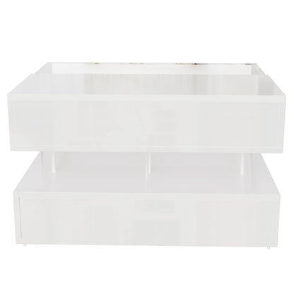 Evalo High-Gloss LED Lift-Top Coffee Table with Drawer Storage, White