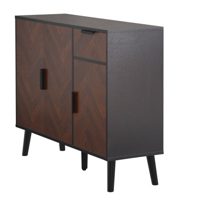 Ashbury Chevron Storage Cabinet, 35.5", Black with Wooden Doors