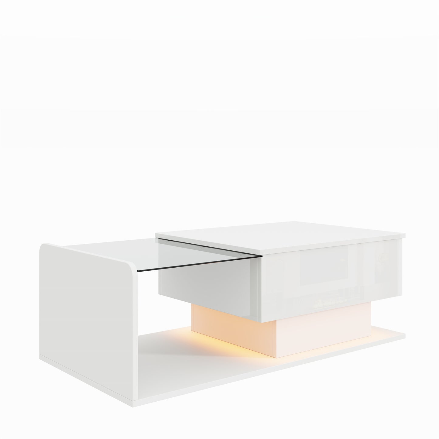 Mirella High-Gloss Lift-Top Coffee Table with LED Accent Lighting, White
