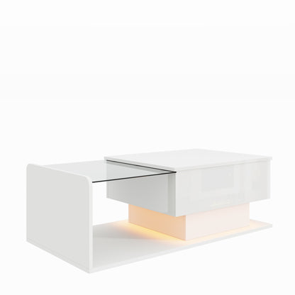 Mirella High-Gloss Lift-Top Coffee Table with LED Accent Lighting, White