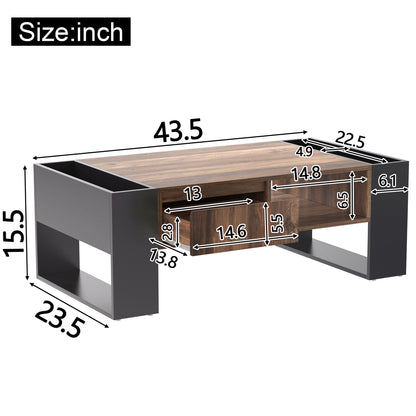 Ravenna Wood-Pattern Coffee Table with Open Side Storage and Drawer, Wood/Grey-Black