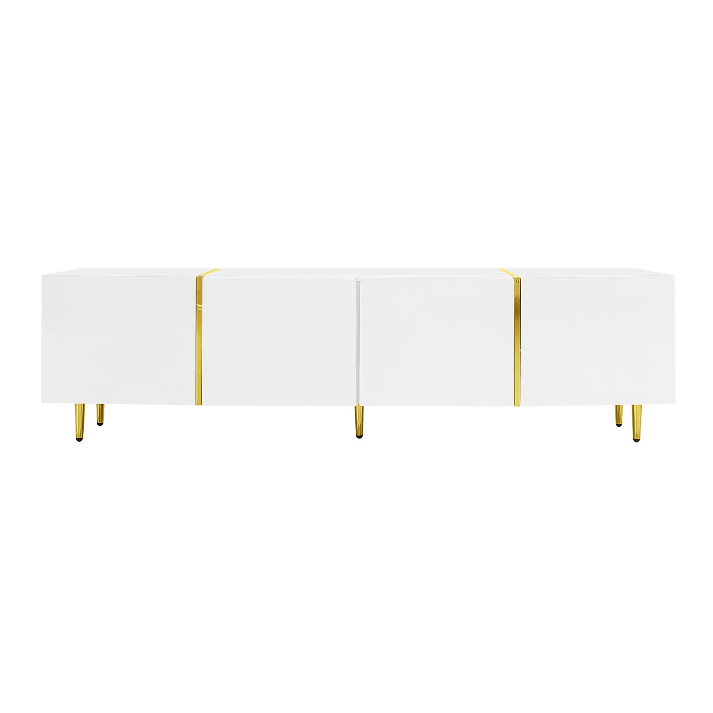 Goldridge Lacquered White TV Stand with Storage, 67", White and Gold Accent