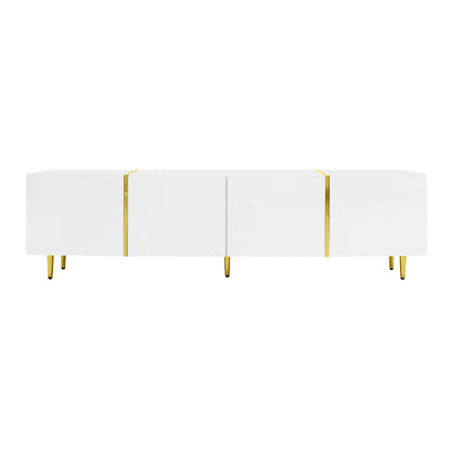 Goldridge Lacquered White TV Stand with Storage, 67", White and Gold Accent