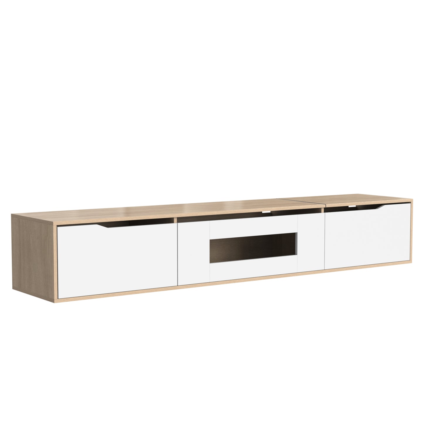 Rosemount LED TV Stand with Storage, 71", High-Gloss White and Oak Finish
