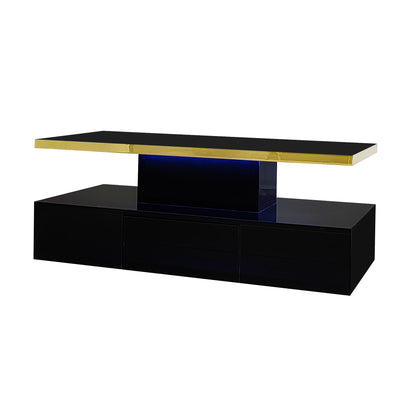 Nova High-Gloss Coffee Table with LED Lighting and Storage, Black