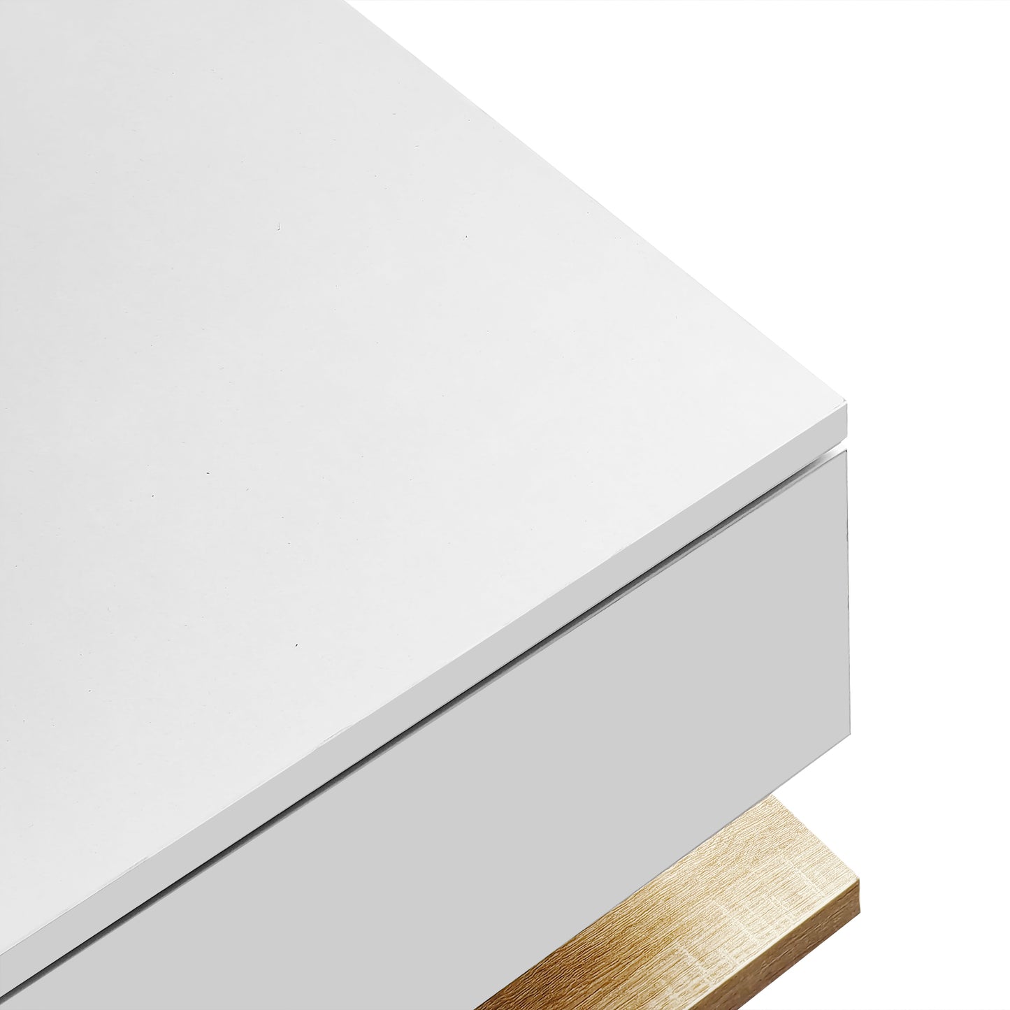 Cavara High-Gloss LED Coffee Table with Glass Top and Storage, White & Wood-Grain