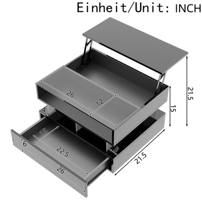 Evalo High-Gloss LED Lift-Top Coffee Table with Drawer Storage, Black