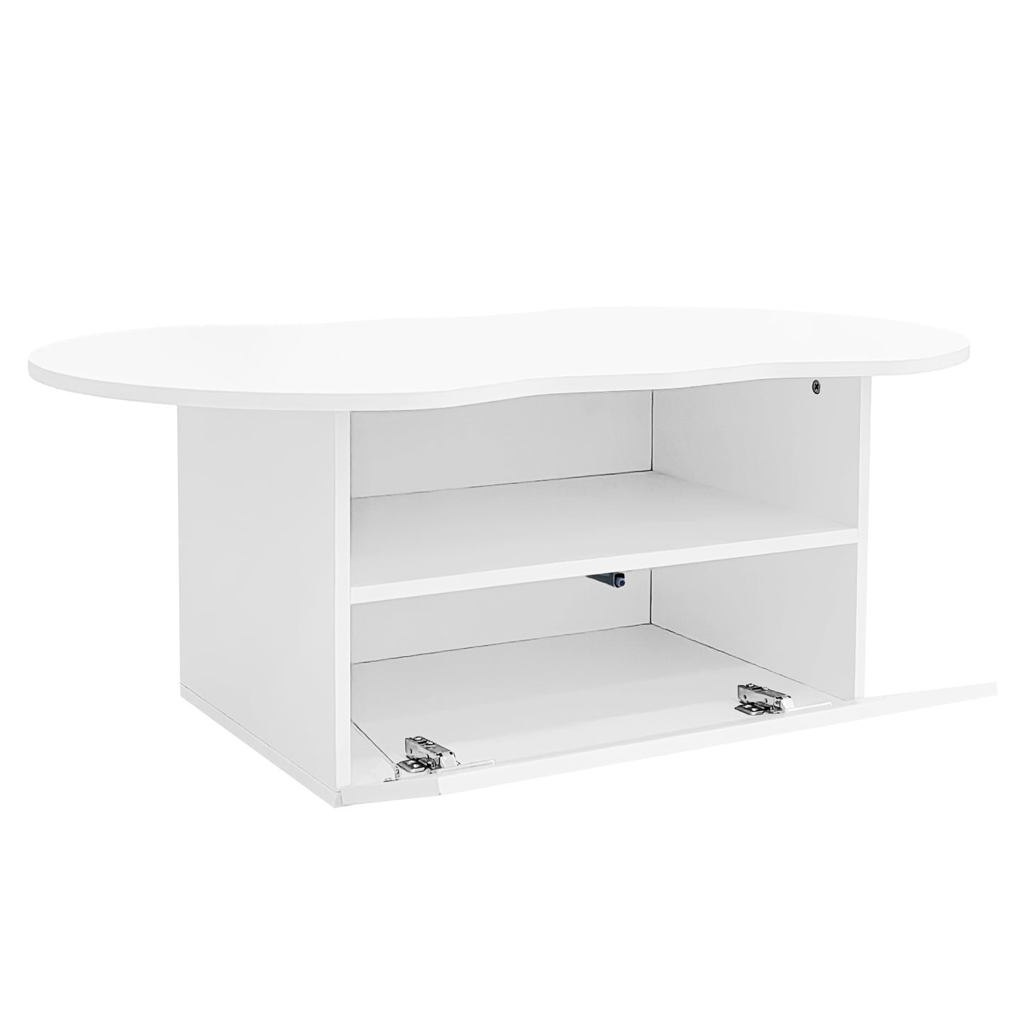 Aura Modern Coffee Table, Organic Curved Silhouette with Storage, White
