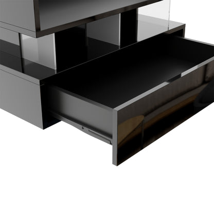 Evalo High-Gloss LED Lift-Top Coffee Table with Drawer Storage, Black