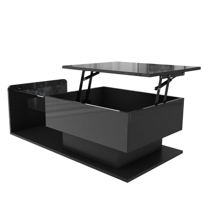 Mirella High-Gloss Lift-Top Coffee Table with LED Accent Lighting, Black