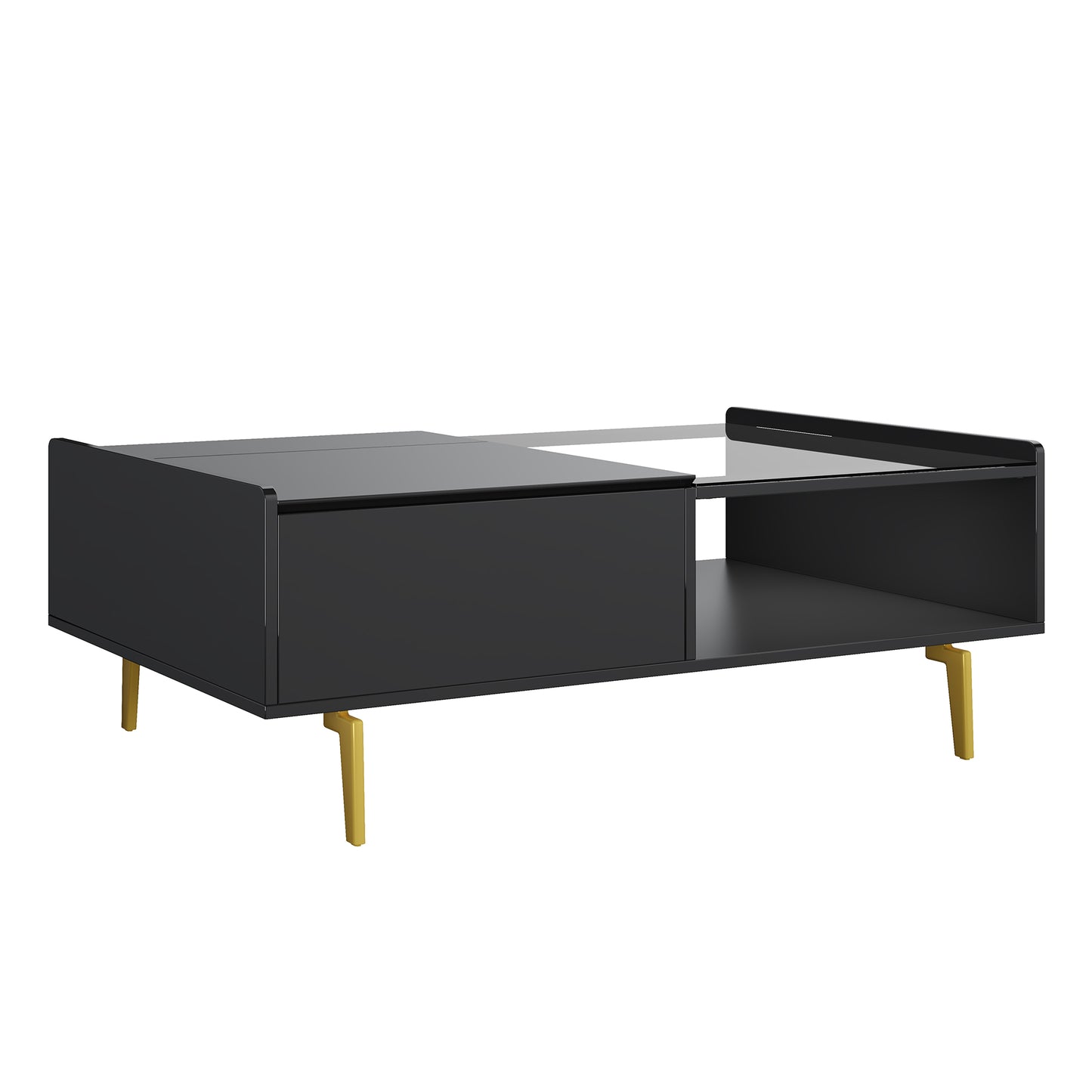 Aurora High-Gloss LED Lift-Top Coffee Table with Hidden Storage, Black