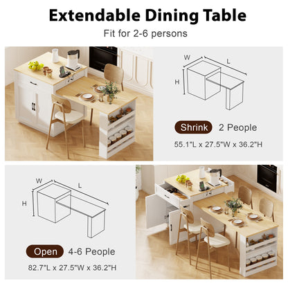 Kinsey Kitchen Island with Extendable Dining Table, White