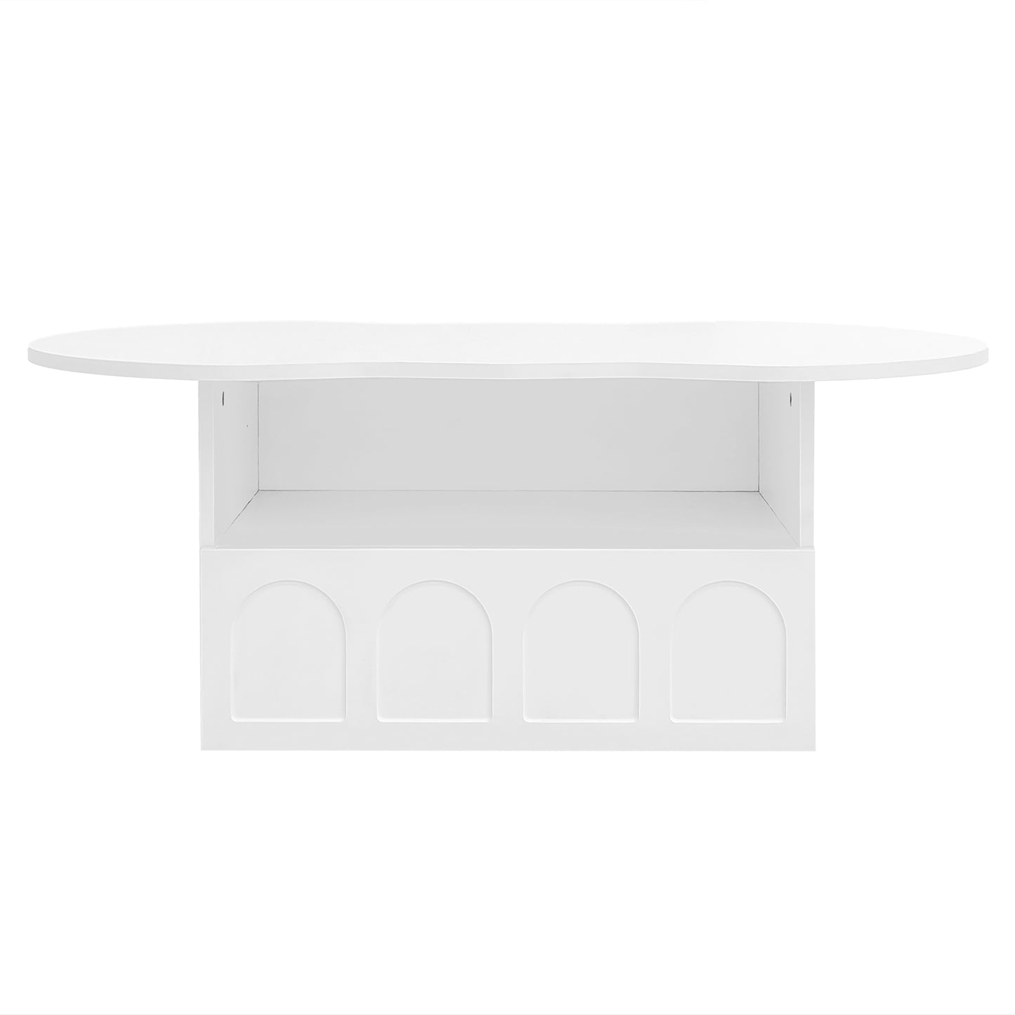 Aura Modern Coffee Table, Organic Curved Silhouette with Storage, White